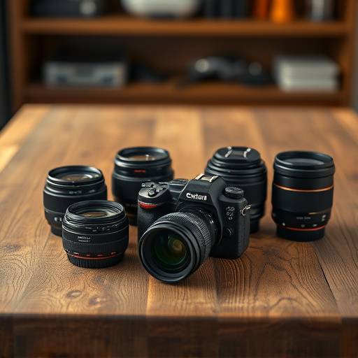 Diff√©rents objectifs photographiques sur une table