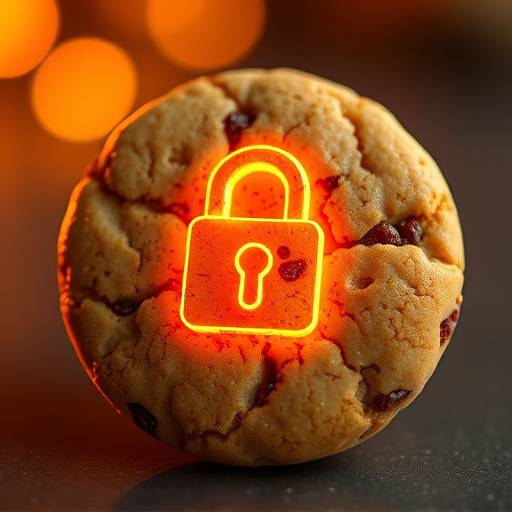 Imagen que representa una galleta de internet con un candado, simbolizando la pol칤tica de cookies