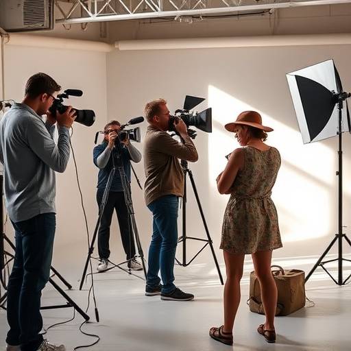 Photographes travaillant ensemble dans un studio