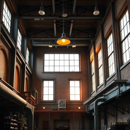 Studio avec d√©cor de loft industriel et √©clairage vintage