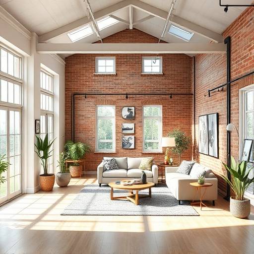 Studio de style loft avec lumi√®re naturelle abondante